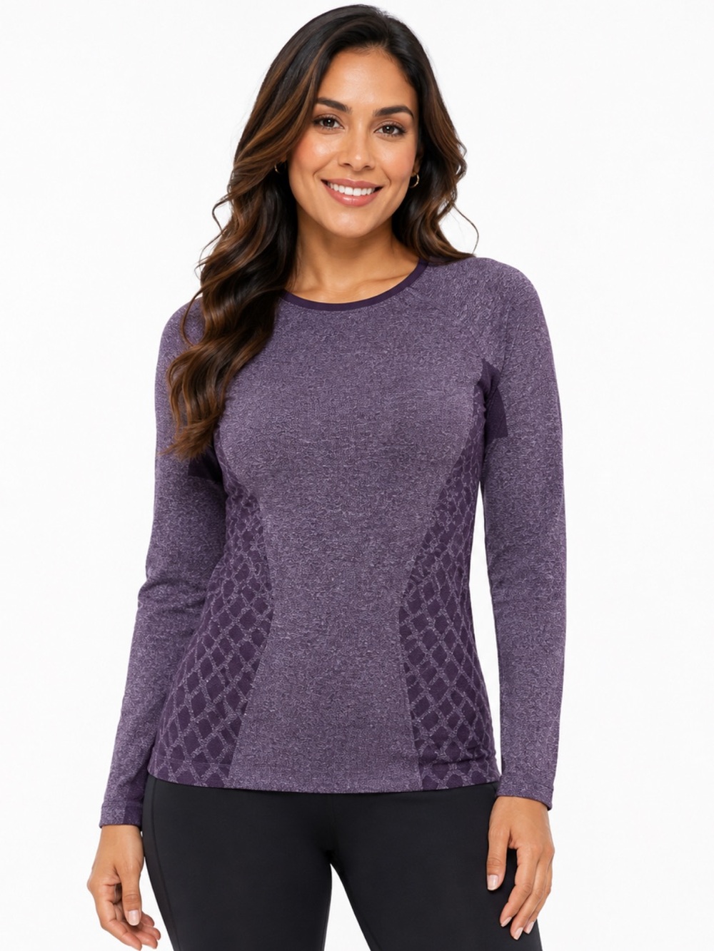 New Balance Purple Seamless Long Sleeve Workout Top Thumbholes Womens Large